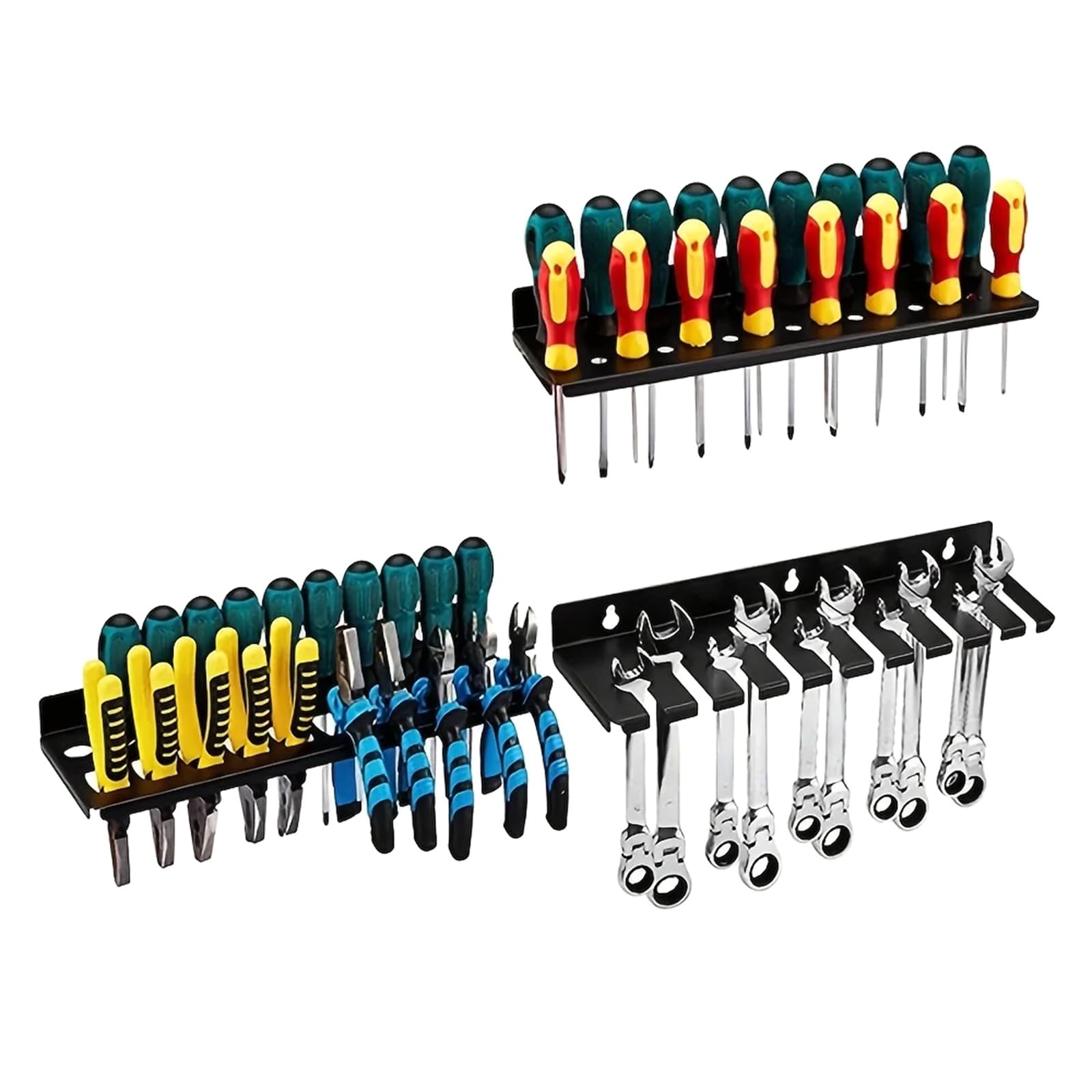 Herramienta de montaje en pared, estante de metal para destornilladores, alicates y llaves, solución de almacenamiento de garaje y taller, soporte de herramientas resistente, diseño que ahorra espacio