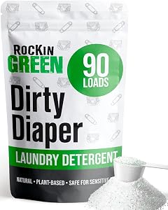 Rockin’ Green Dirty Diaper Laundry Detergent - Unscented Laundry Detergent Powder and Odor Eliminator for Cloth Diapers, Baby Clothes, Linens, Bedding - Safe for Sensitive Skin - 90 Loads