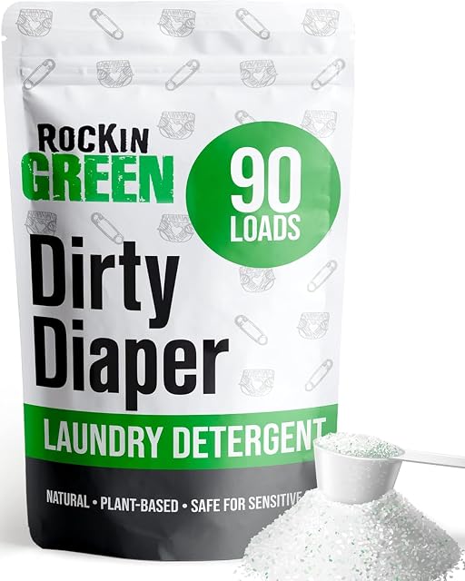Rockin’ Green Dirty Diaper Laundry Detergent - Unscented Laundry Detergent Powder and Odor Eliminator for Cloth Diapers, Baby Clothes, Linens, Bedding - Safe for Sensitive Skin - 90 Loads