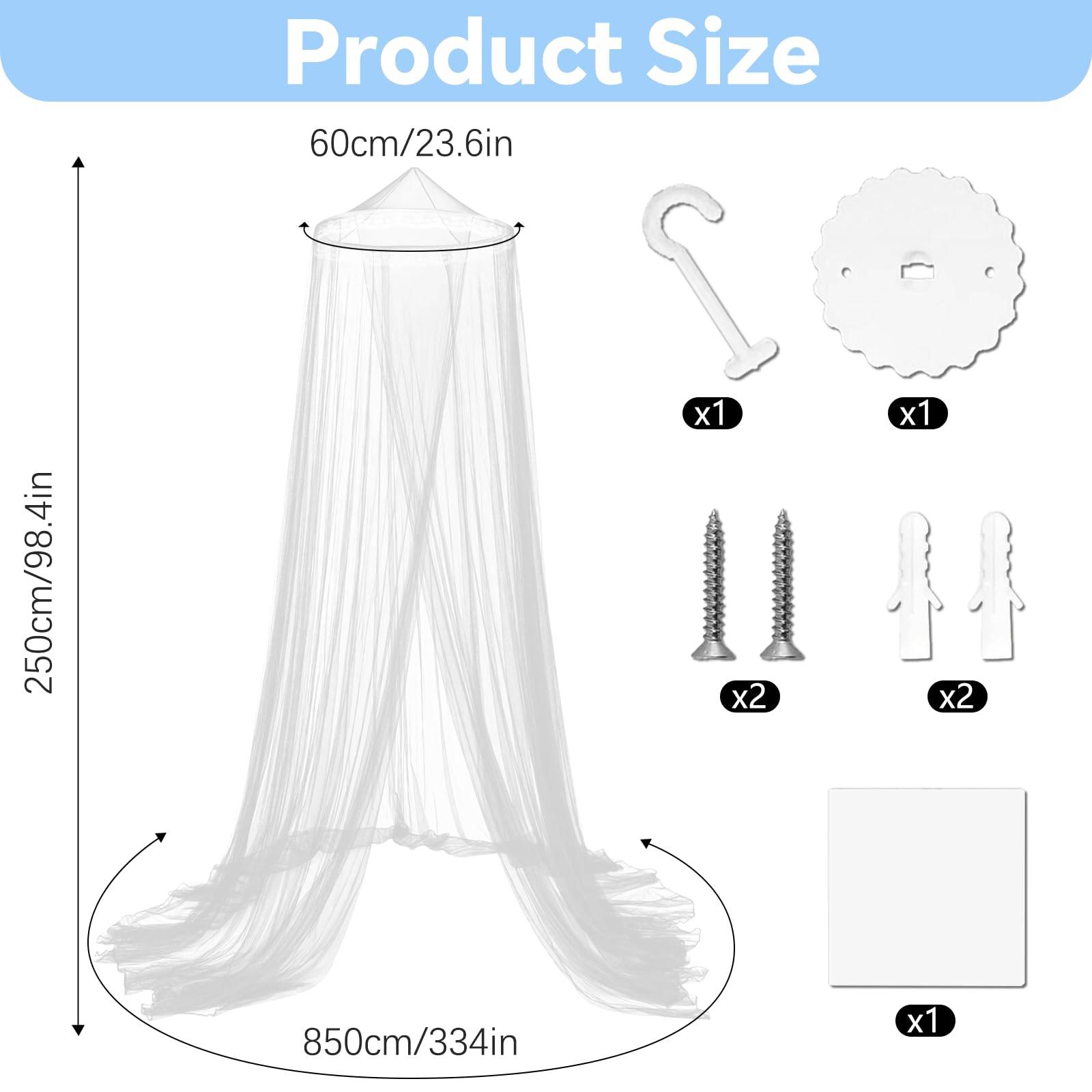 Moustiquaire Blanche pour lit d'enfant, moustiquaire pour lit d'enfant, baldaquin, Maison, Voyage, Camping, 60 x 250 x 1050 cm