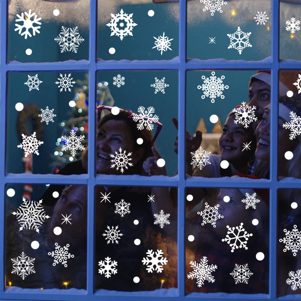 9 Sheets Christmas Snowflake Window Clings Decorations, Winter Window Stickers Decals for Glass Windows Home