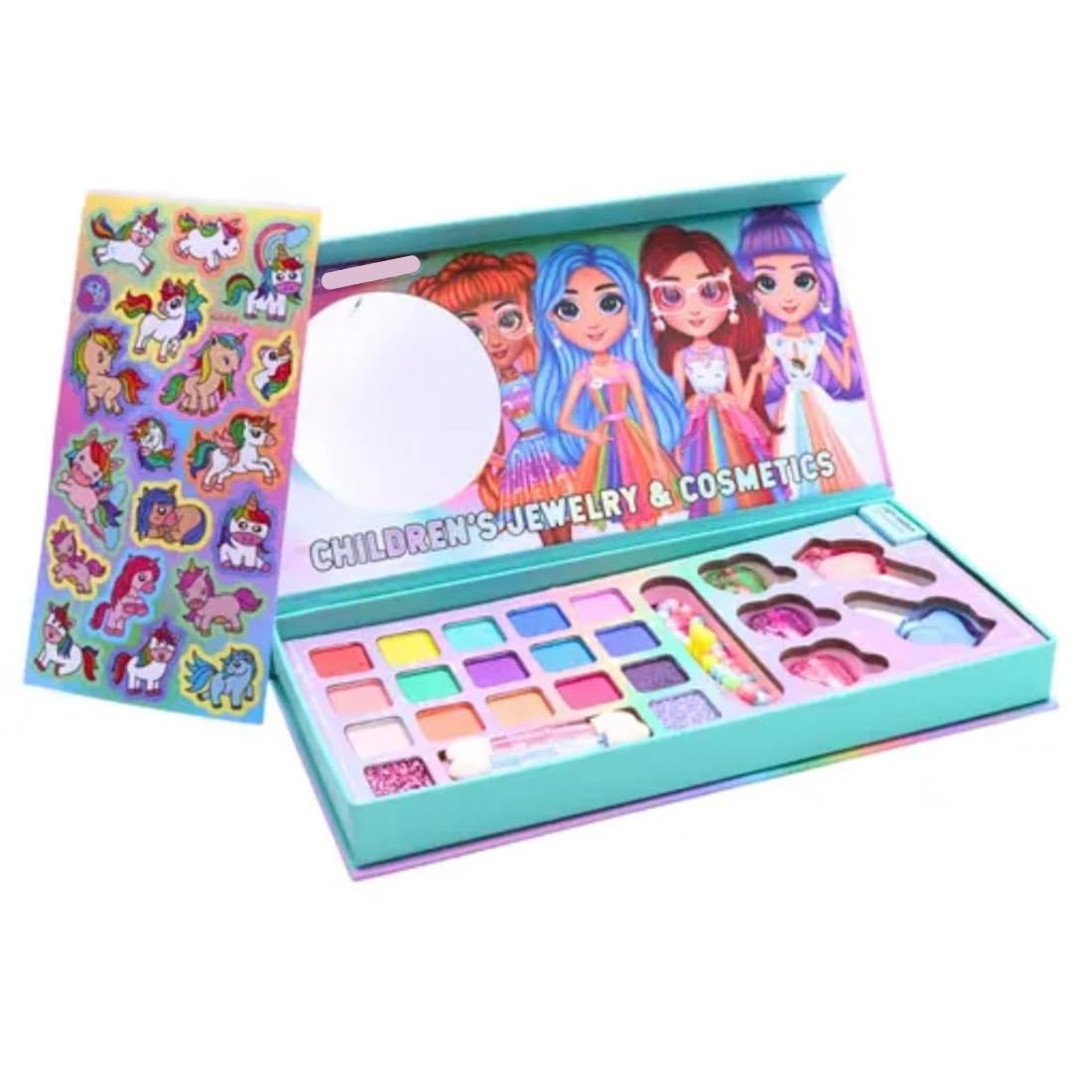 VikriDA Kids Washable Makeup Kit, Fold Out Makeup Palette with Mirror, Make Up Toy Cosmetic Kit Gifts for Girls - Safety Tested- Non Toxic