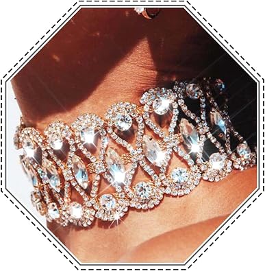 Yokawe Crystal Choker Necklace Silver Statement Necklace Sparkly Rhinestone Choker Sexy Wide Collar Party Rave Neck Jewelry Accessories for Women and Girls