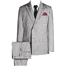 Mens Seersucker Suit Grooms Sear Sucker Suit for Wedding Mens Formal Suits Double-Breasted Summer Slim Fit