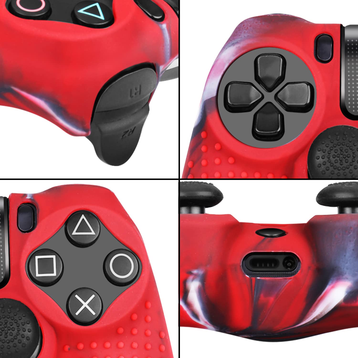 TNP PS 4 / Slim / Pro Controller Skin Grip Cover Case Set - Protective Soft Silicone Gel Rubber Shell & Studded Anti-slip Thumb Stick Caps for Sony PlayStation 4 Controller Gaming Gamepad (Mystic Red)