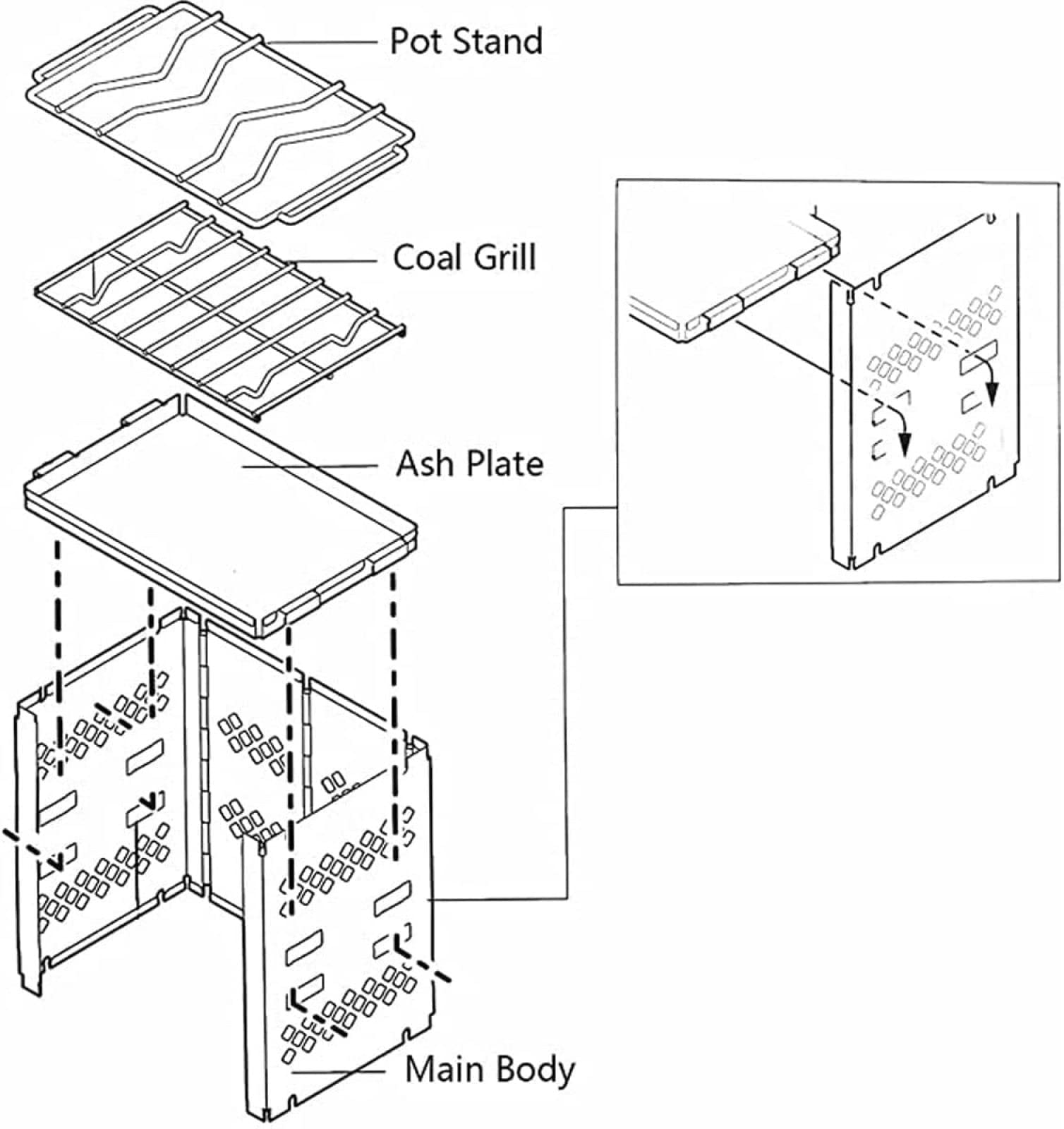 Barbacoa de carbón plegada, Parrilla de Barbacoa de carbón Plegable portátil de Acero Inoxidable, Kits de Herramientas de Barbacoa para cocinar al Aire Libre, pícnic, Acampar