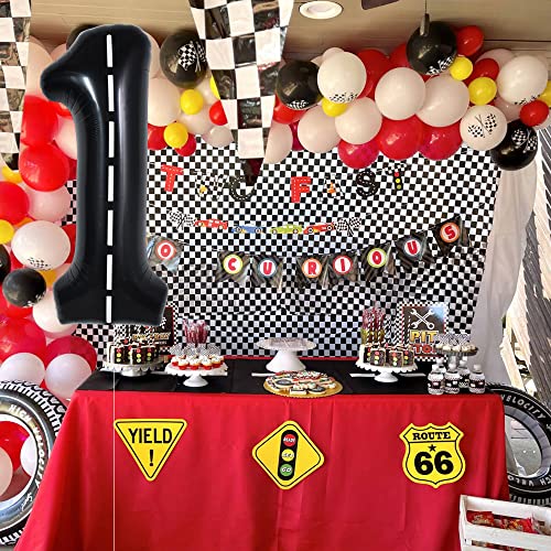 Image of TONIFUL 40 Inch Large Race Car Number 1 Balloon 1st Birthday Decorations | 1st 10th 18th Race Car Birthday Party Supplies Foil Black 1 Balloon for Boys Men Fast Checkered Flag Party Decor