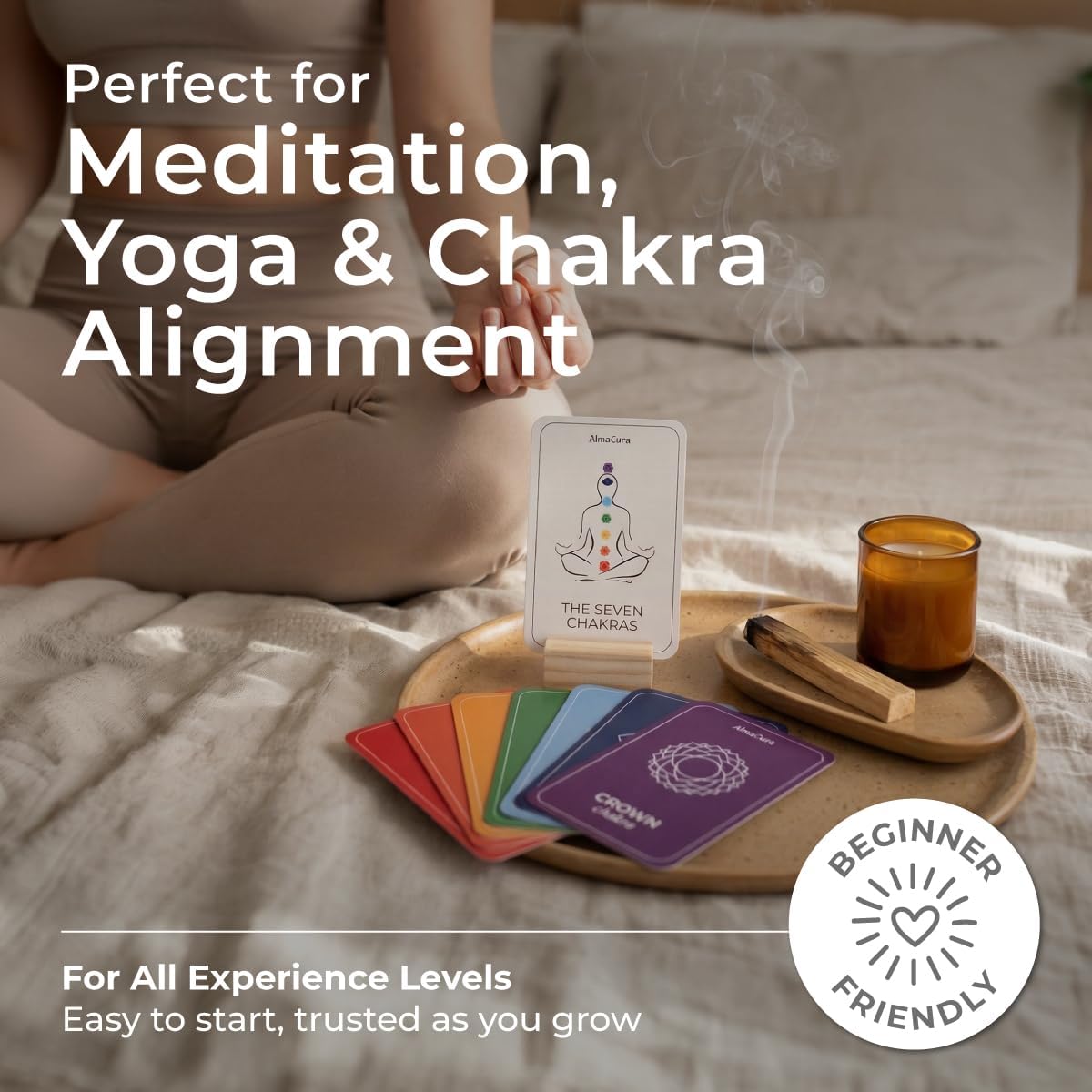 Palo Santo Smudge Kit with 7 Chakra Cards & Wooden Card Stand | 5 high-resin Palo Santo sticks from Peru, not Ecuador - beginner smudging set for meditation, cleansing and gifting