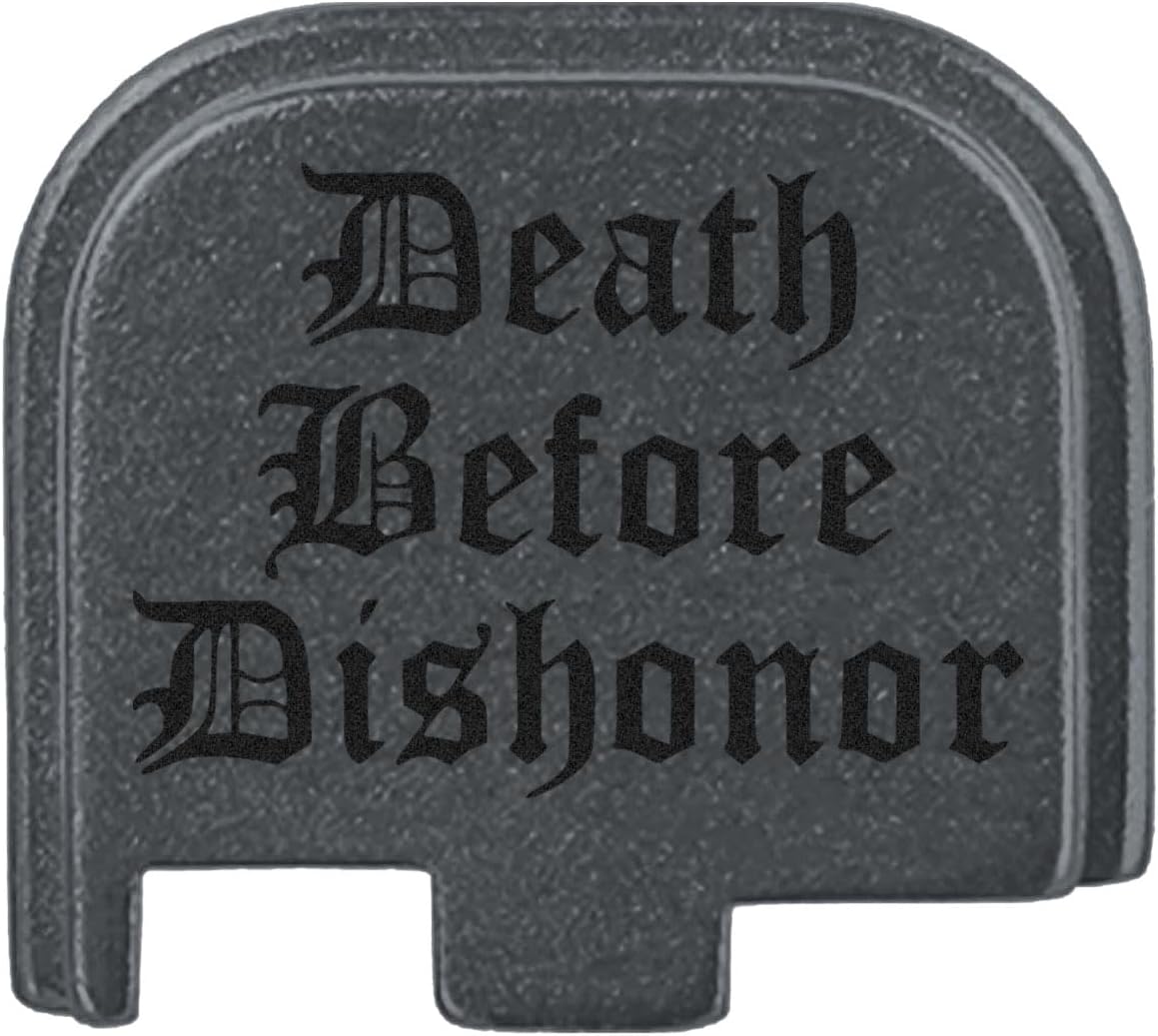 NDZ Performance Slide Cover Back Plate for Glock 43 43X 48 & PSA Dagger Micro – Aluminum Upgrade with Black Engraving – Death Before Dishonor – Gray