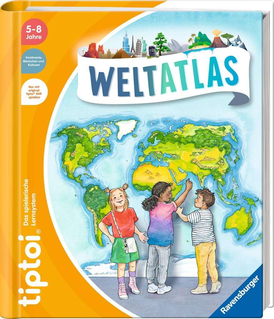 Ravensburger tiptoi ® Atlas/książka | Mój duży atlas świata + dzieci mapa świata - kraje, zwierzęta, kontynenty