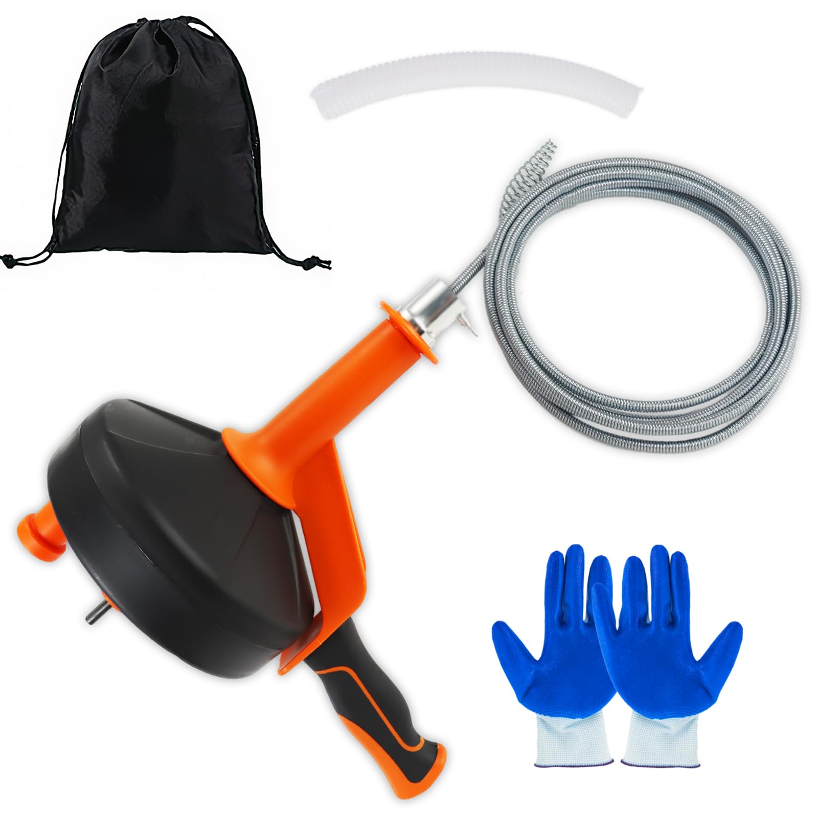Rohrreinigungsspirale 13M, Abflussreiniger Spirale für Rohrreinigung, Wiederverwendbar Abflussspirale Rohrspirale mit Wasserdichte Handschuhe,Kann an eine elektrische Bohrmaschine angeschlossen werden