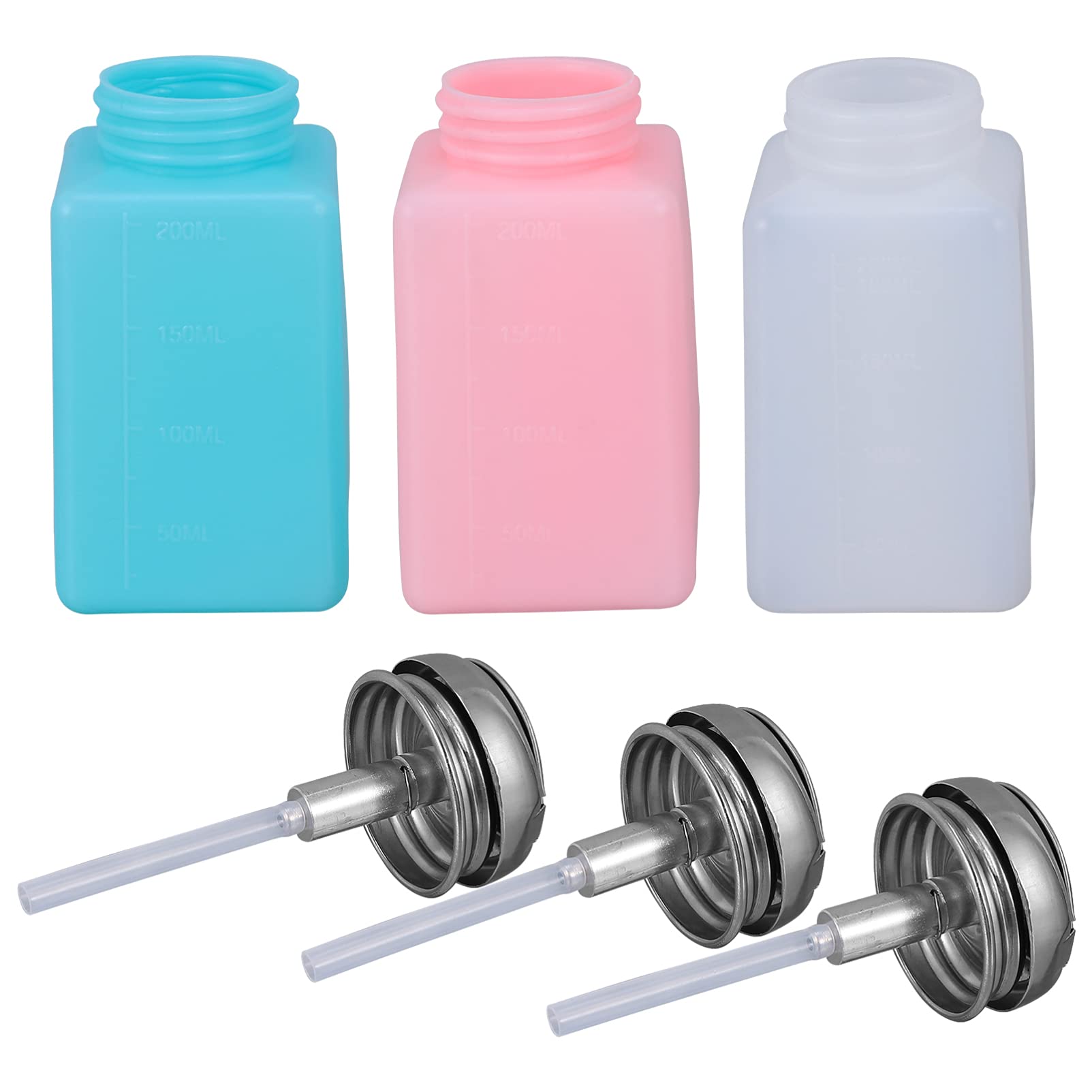 OSALADI 3Pcs 200ml Makeup Remover Bottles Refillable Liquid Push Down Pump Dispenser Empty Push Down Bottle for Nail Polish Remover
