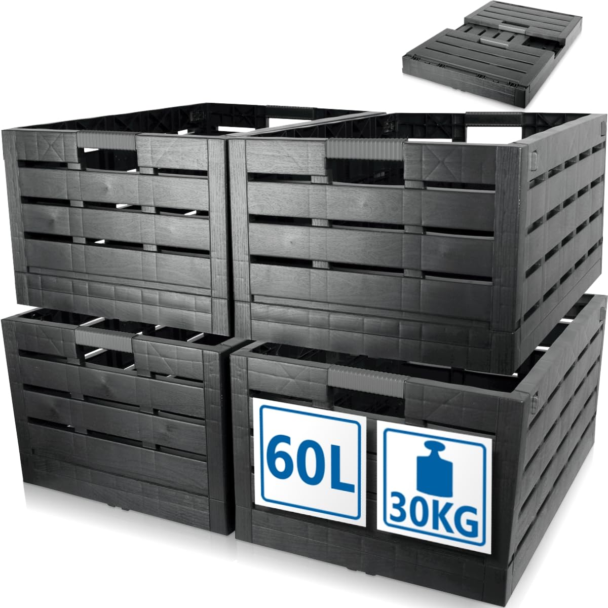 4X Premium Klappbox 60L Aufbewahrungsbox 60x40x28cm Transportbox bis 30kg faltbar klappbar stapelbar