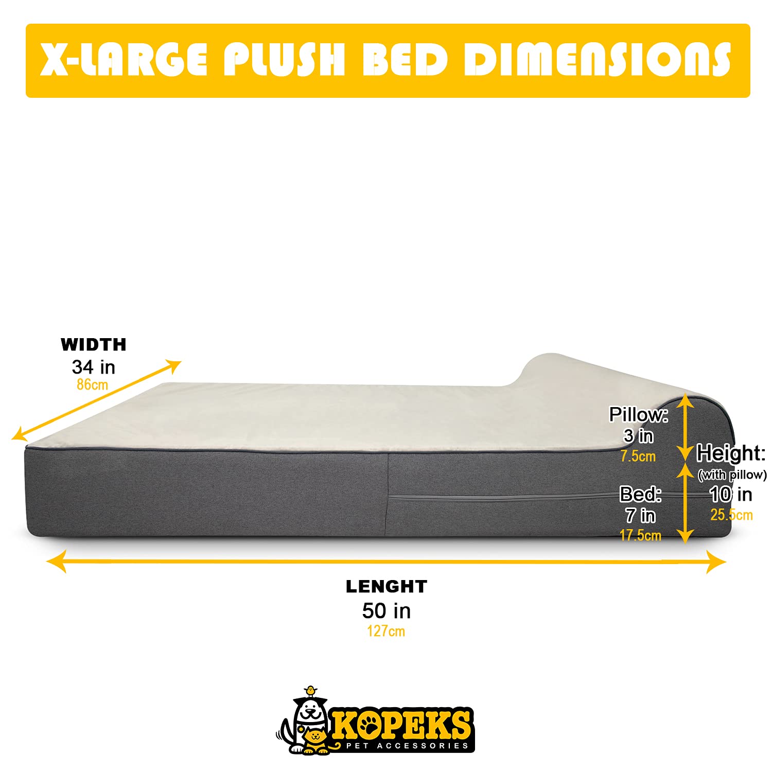 KOPEKS Copertura di ricambio per letto per cani in memory foam, a prova di masticazione, extra large (dimensioni Jumbo), grigio deluxe