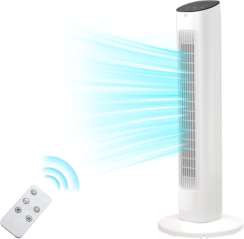 Ventilador de torre de estrella antártica Oscilante de 85° Enfriamiento silencioso Temporizador de 15 horas Control remoto Potente de pie 3 velocidades de viento 3 modos de viento Pantalla LED Pantalla LED portátil sin aspas, dormitorio oficina, blanco