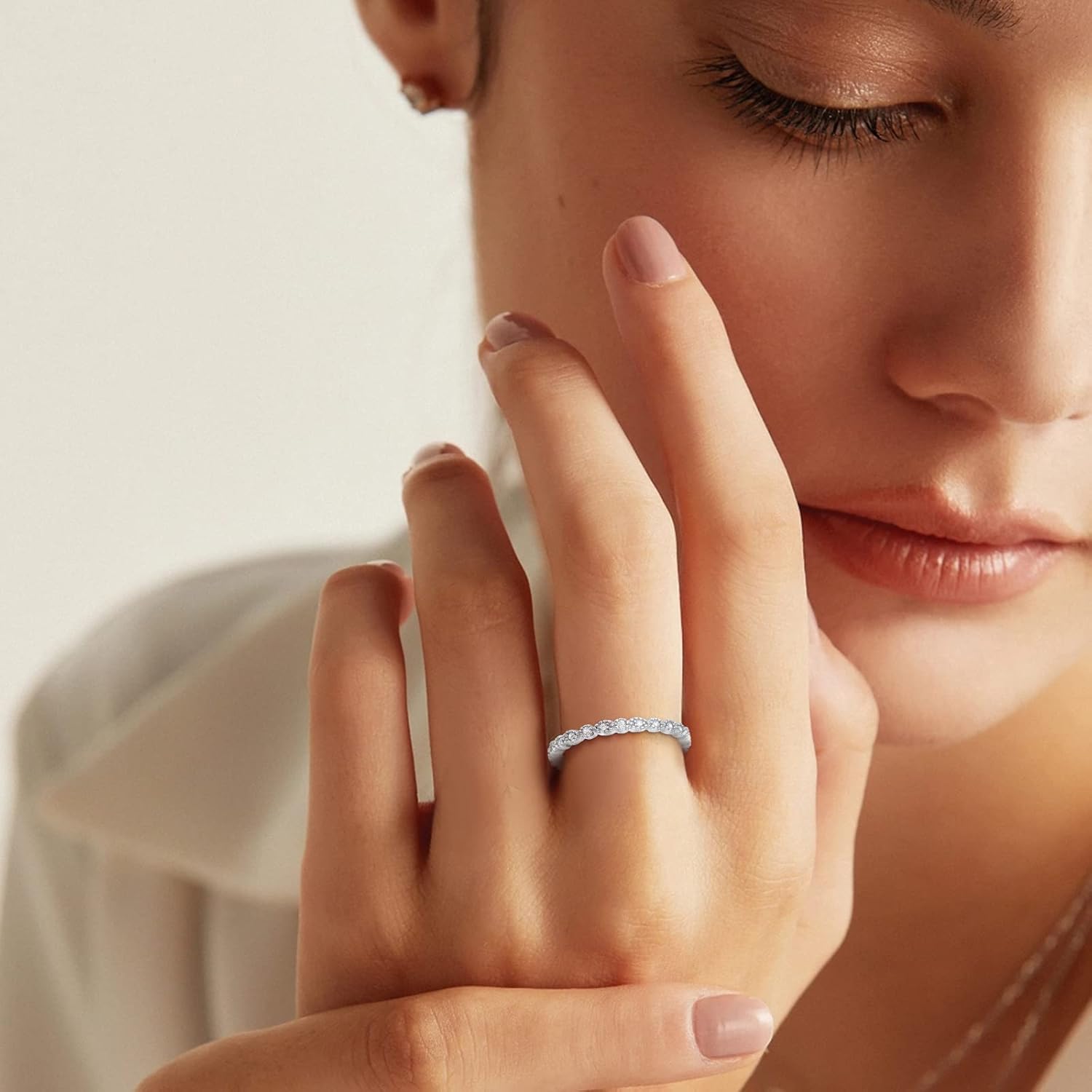 Women 925 Sterling Silver Rings, Stackable Wedding Bands Rings for Women, Women's Eternity Rings, Marquise CZ Promise Rings for Her Size 5-10 - Image 3