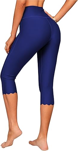 Miniatura 2 de ATTRACO Pantalones de natación para mujeres de cintura alta, capris de natación, pantalones cortos de natación, leggings de natación