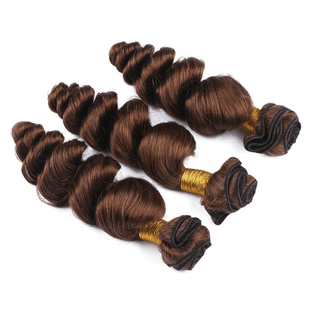 Chocolate Brown Peruvian Virgin Hair 3 Bundles With Lace Closure 4Pcs Lot Pure Color #4 Medium Brown Loose Wave Curly Human Hair Weaves With Free Part Top Closures (18 with 18 20 22)