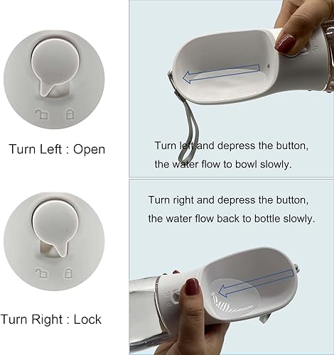 Miniatura 3 de Botella de agua para mascotas de 21 onzas, botella de agua portátil 3 en 1 para perro, dispensador multifuncional para perros, gatos, conejos,