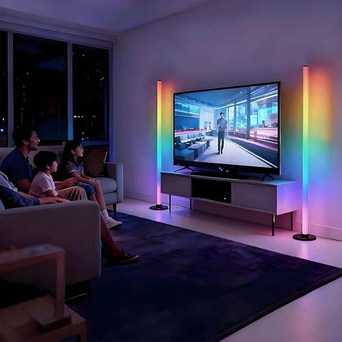 Miniatura 7 de Lámpara de Pie LED de Esquina Alimentada por USB con Aplicación y Control Remoto, Lámpara LED IC+RGBW que Cambia de Color con Sincronización de