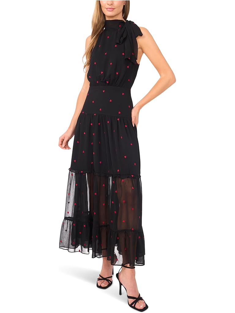 Black CeCe Halter Tie Neck Tiered Maxi Dress