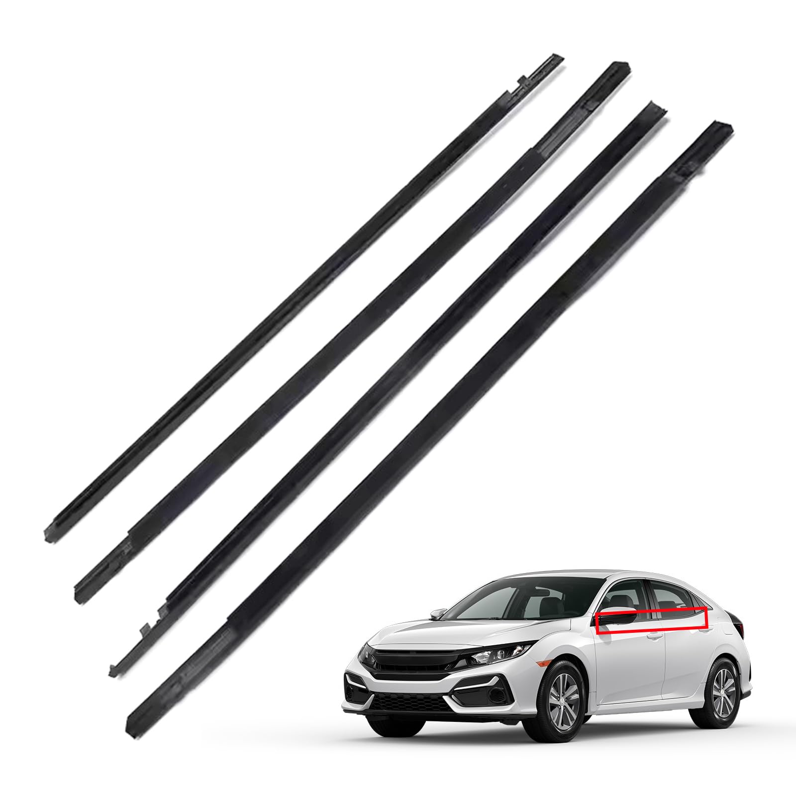 4 correas de sellado para molduras de ventana compatibles con Honda Civic de 4 puertas Sedan 2016 2017 2018 2019 2020 2021 reemplaza # 72450-TEA-T01 72410-TEA-T01 72950-TEA-T01 72911 0-TEA-TÉ 01