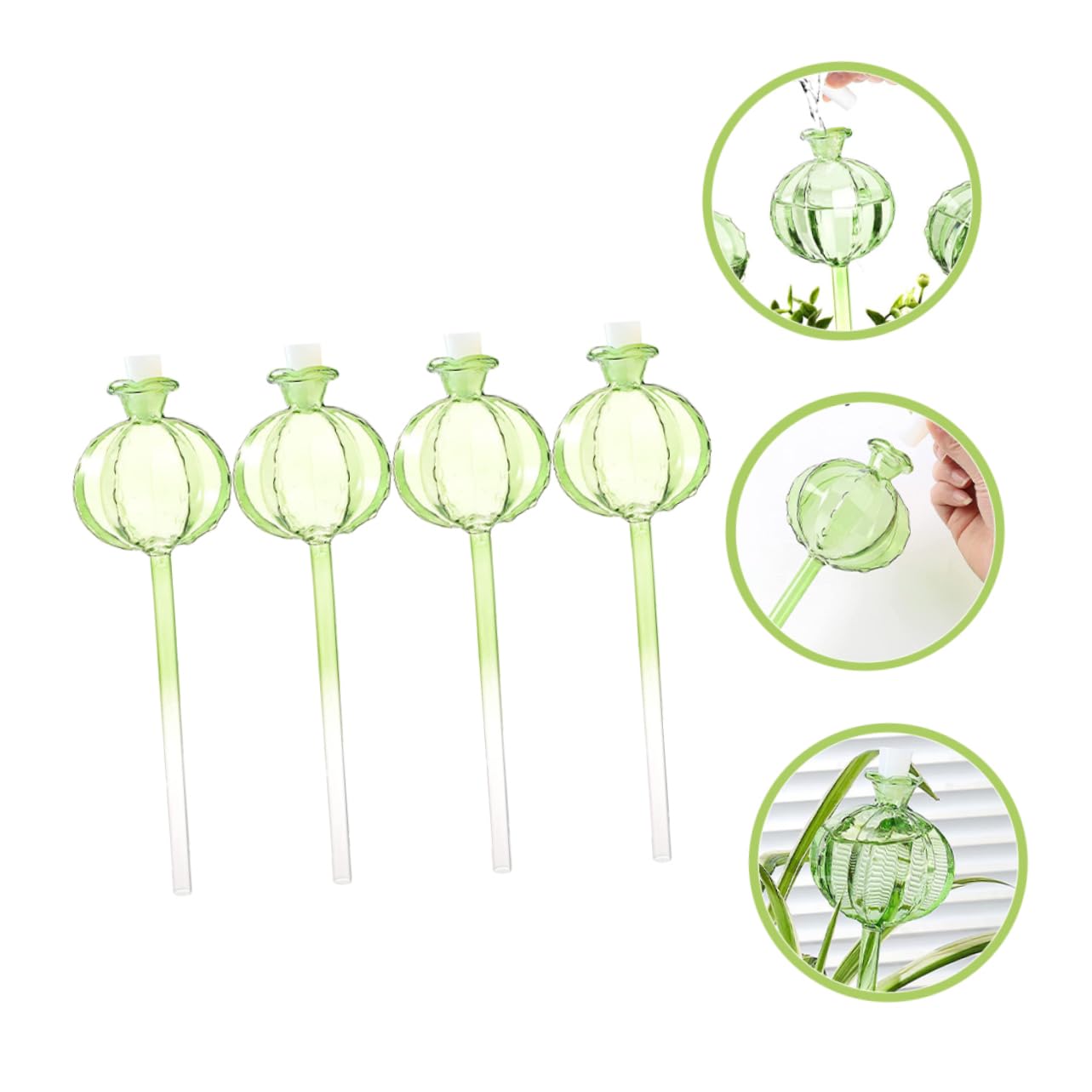 ibasenice Globes D'arrosage Automatique Forme Cactus Système Décoratif et Hydratation Continue Lot de 4 en Verre Borosilicate Vert pour Plantes et Bonsaïs