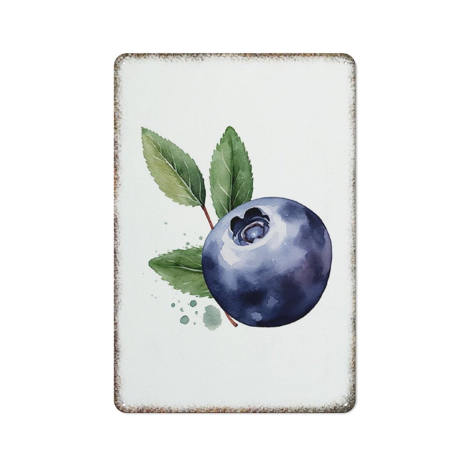Cute Watercolor Blueberry Fruit Metal Sign Farmhouse Home Interesting Guest Room Art Wall Decor Plaque 8x12 Inch