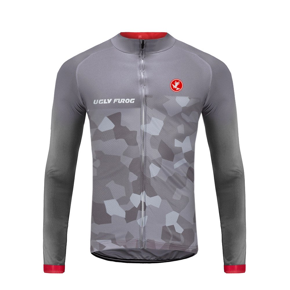 UglyfrogMen's Cycling Bike Jersey Long Sleeve with 3 Rear Pockets,Cycling Biking Shirt Full Zipper Breathable Quick Dry