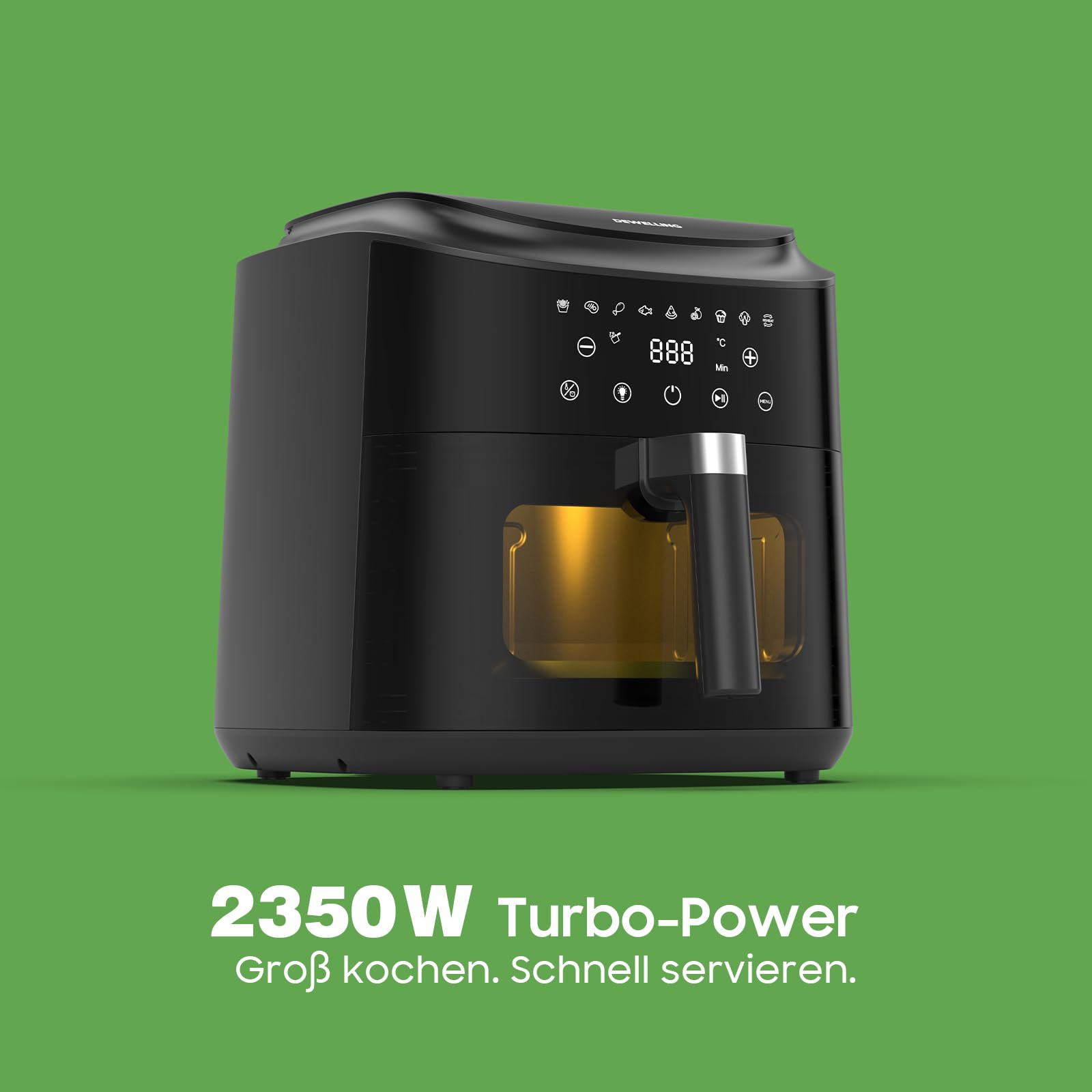 Heißluftfritteuse 9L Airfryer– 2350W Heissluftfritteuse für schnelles Garen, Fritteuse ohne Öl Mit Fenster, 9 Programme, Ohne PFAS, Shake-Erinnerung, Warmhaltefunktion, 40–200°C