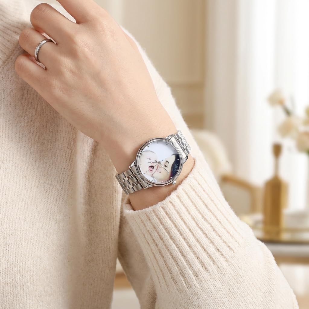 Reloj grabado con foto personalizada para hombre, regalo personalizado para tu marido, acero inoxidable plateado, reloj a juego para parejas, foto conmemorativa de bricolaje, para tu esposa o novio.