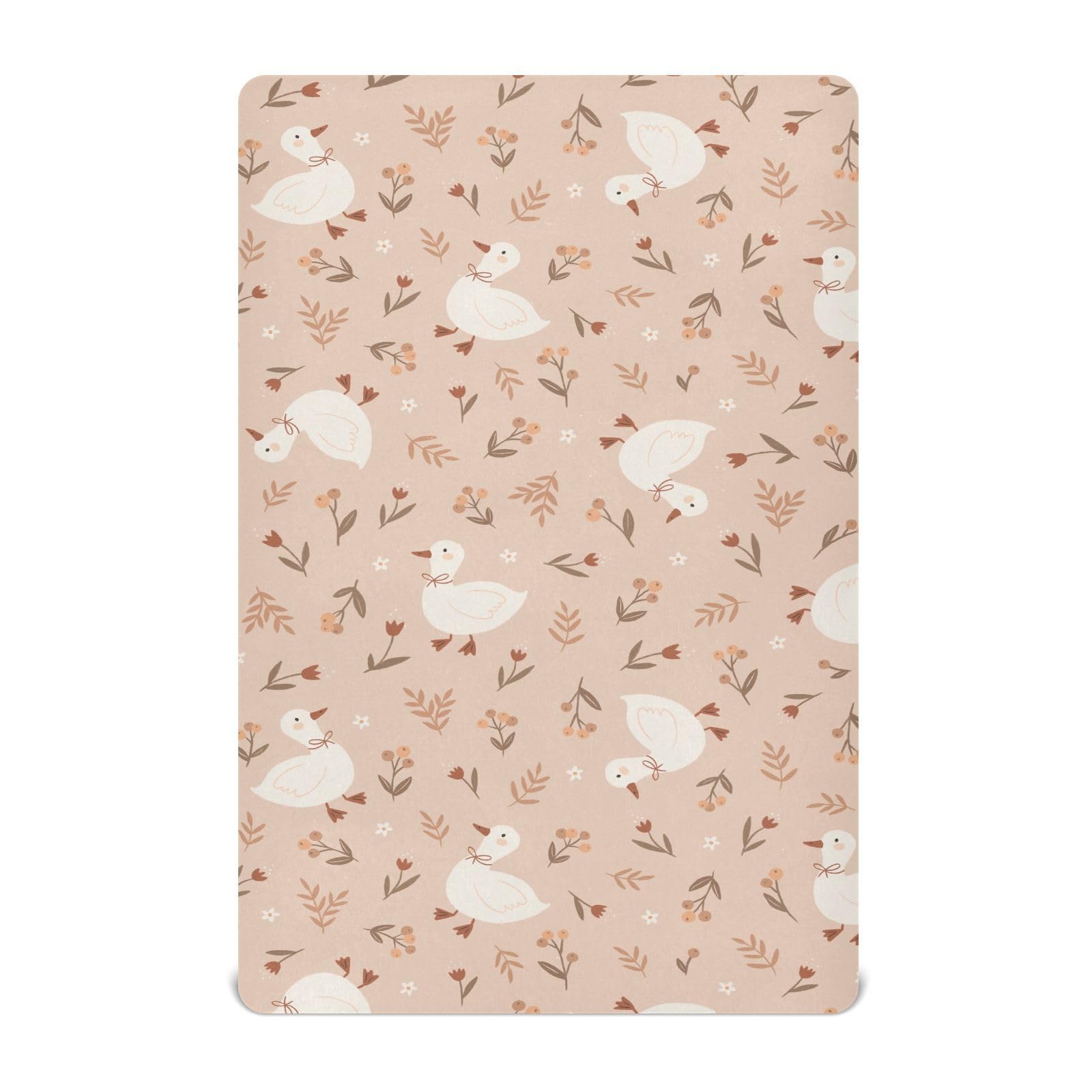 Takiito Cute Goose Flowers Crib Sheet for Boys Girls, Super Soft Breathable Fitted Crib Sheet for Standard Crib & Toddler Mattress, Nursery Sheet, 28x52 in