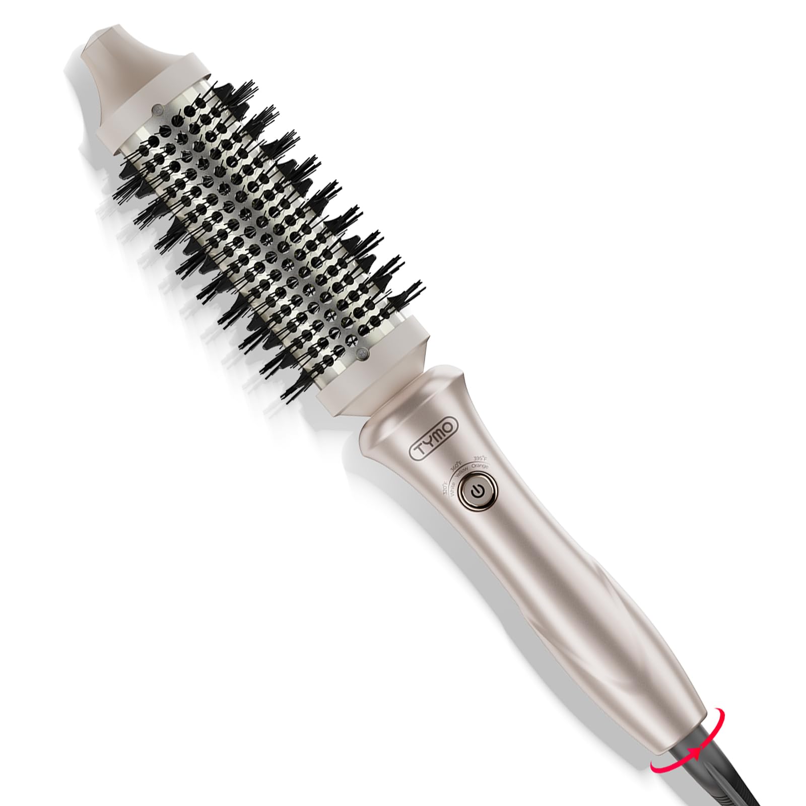 TYMO STYLUX Thermal Brush - Heated Round Brush, Blowout Volumizer with Flexi-Fit for Hair Straightening, Curling Styler Tool, Hair Straightener and Curler 2 in 1, Dual Voltage, Gold, 1.5 Inch