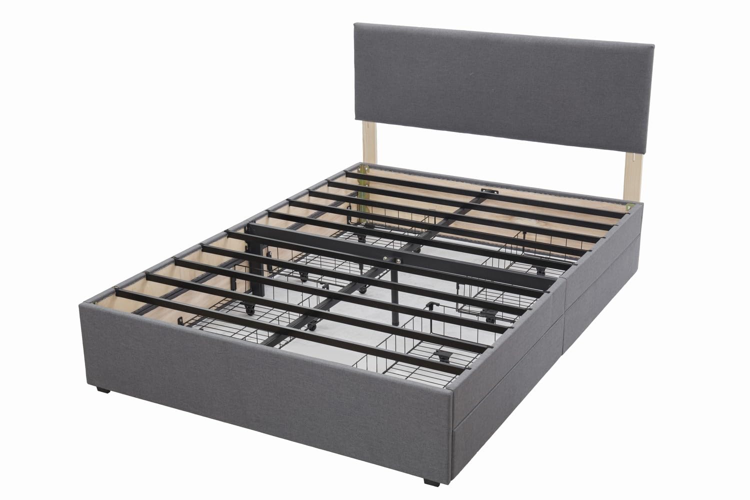 Panana Bed Frame Upholstered Platform with 4 Storage Drawers and Adjustable Headboard, Sturdy Metal Slats Support, Easy Assembly (Headboard without Crystal, 4FT6 Double)