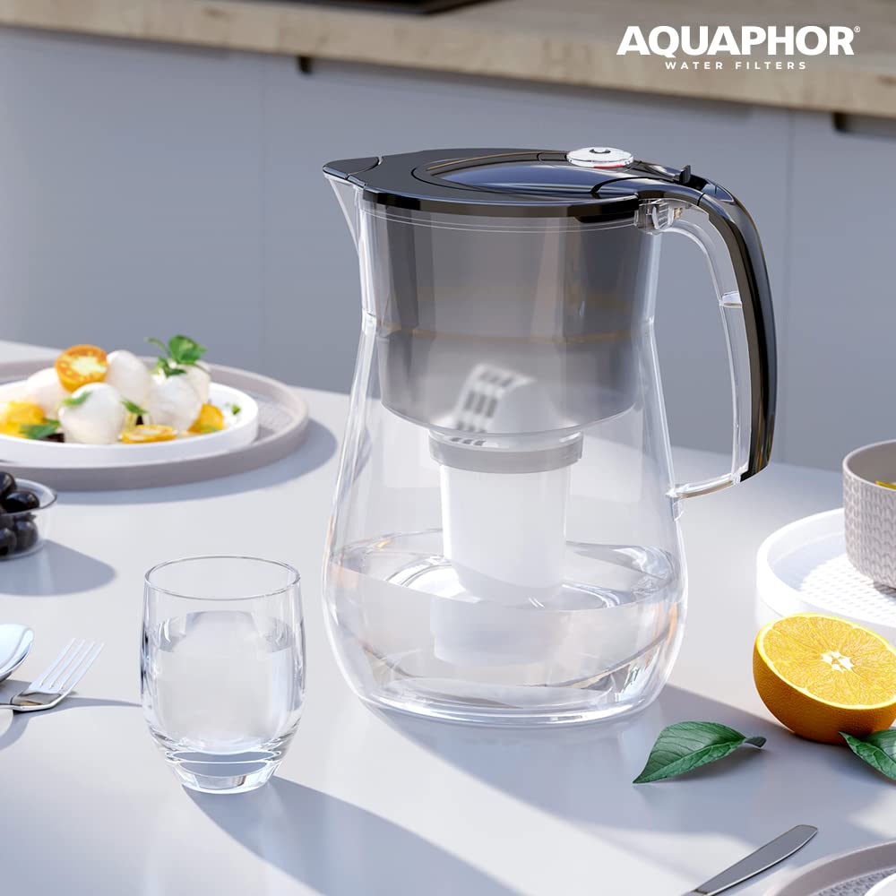 AQUAPHOR Provence dzbanek filtrujący do wody, 4,2 l, czarny, 2 A5 Mg, do 700 l, poprawia smak, redukuje wapno i chlor