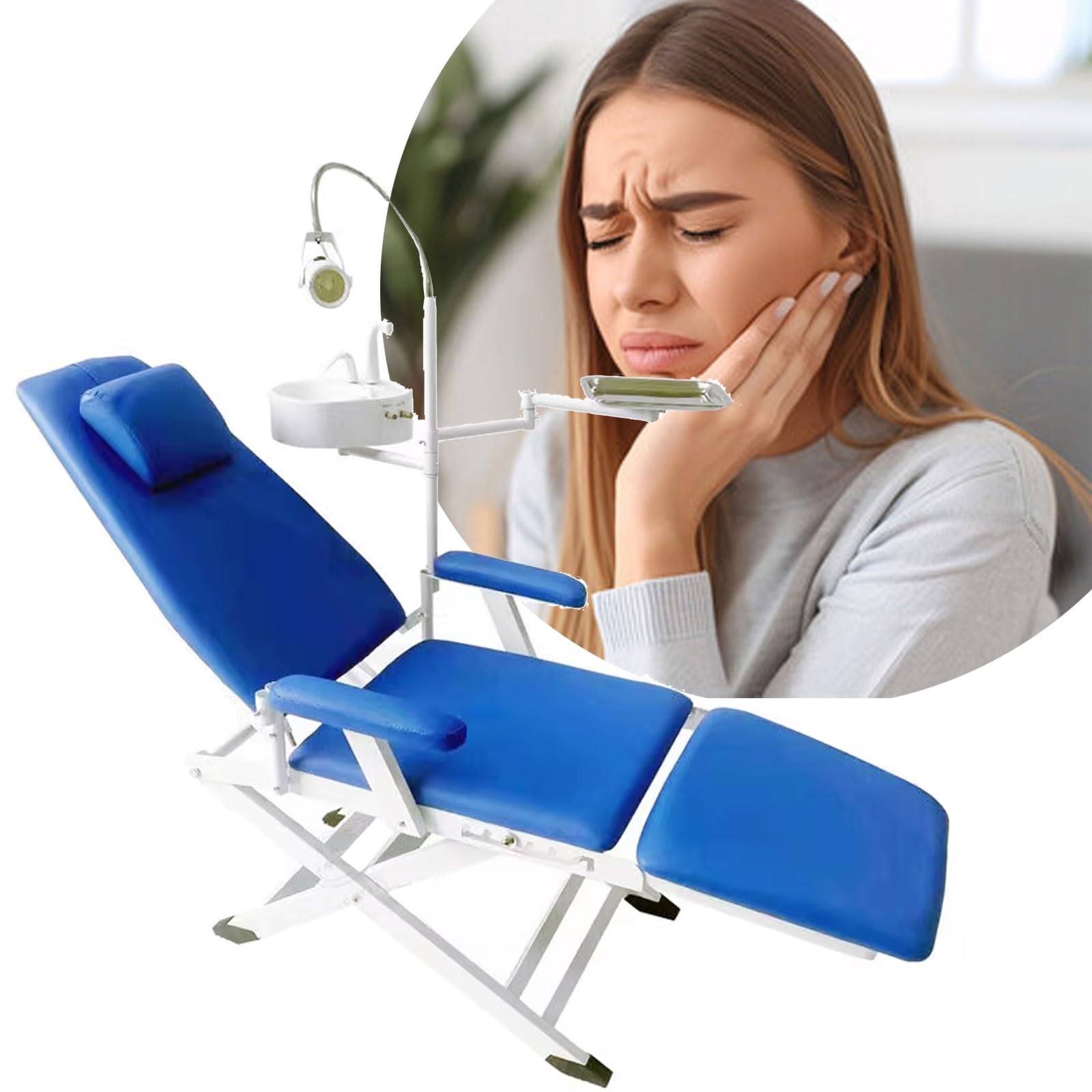 Zahnarzt Behandlungsstuhl Ergonomischer Zahnarztstuhl Stuhlbeindesign Aus Edelstahl Geeignet für Klinik Und Zuhause LED-Leuchten, Spucknäpfe Und Tabletts 220 V(Green)