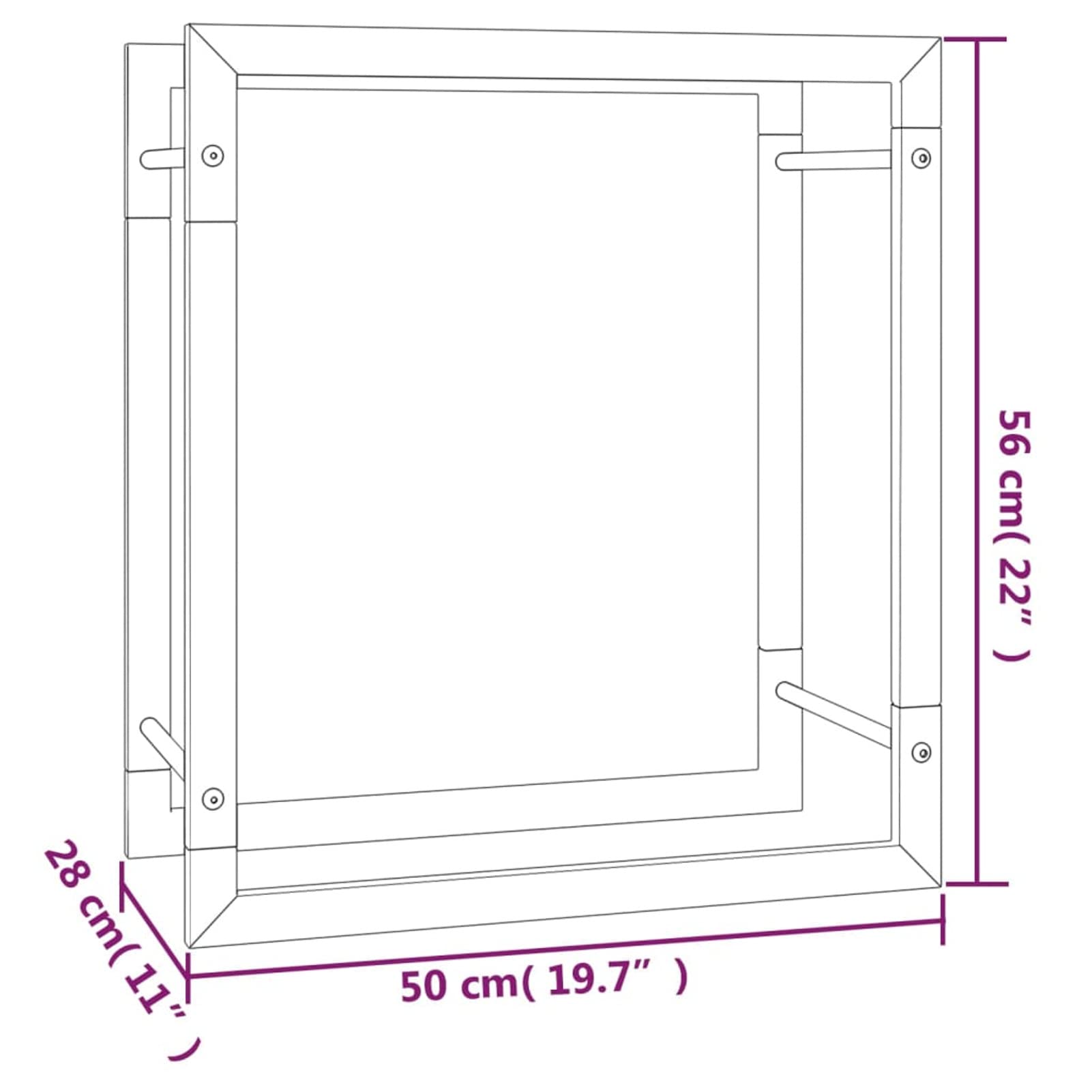 Homgoday Portalegna Nero Opaco 50x28x56 cm in Acciaio, Portalegna da Interno, Portalegna da Ardere, Porta Legna per Camino, Legnaia da Interno, Impilabile Stufa Ripiano Legno
