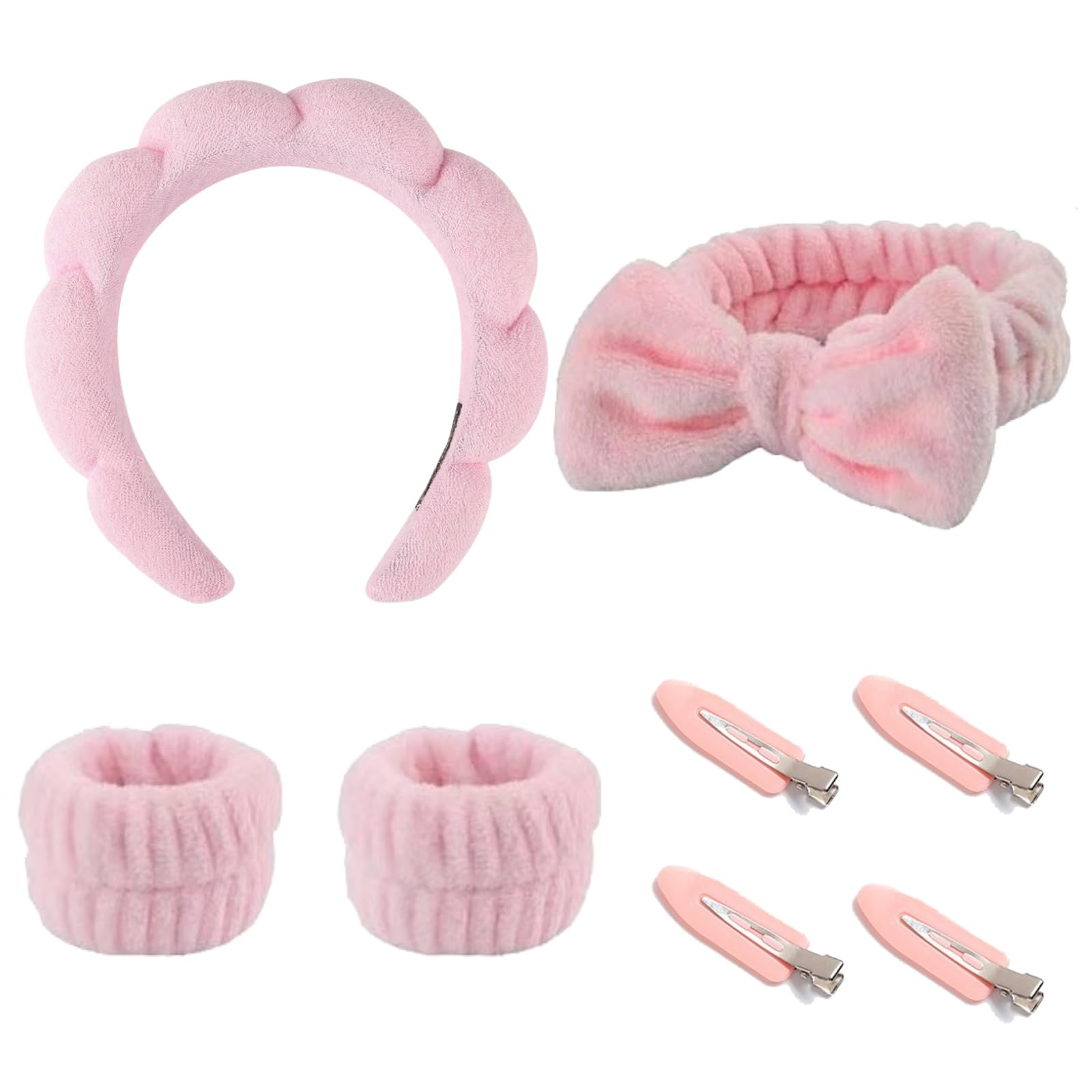 8 Pezzi di Viso Lavaggio Fasce per Capelli Delle Donne Fascia per Capelli da Donna Cinturino da Polso Rosa per Il Trucco (Rosa, Medio) Rosa 1 unità (Confezione da 1)