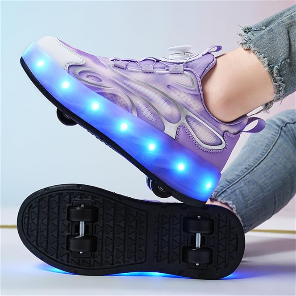 Mateju Zapatos con Ruedas para Niñas Niños, Patines con 4 Ruedas Retirable, Zapatillas de Skateboarding Brillar en la Noche, Zapatillas Deportivas al Aire Libre Multiusos