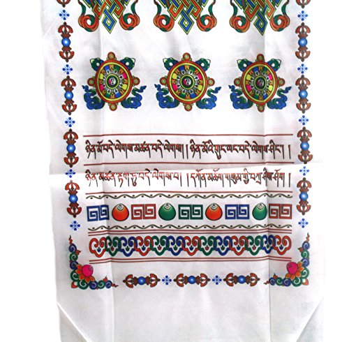 Tibetan White Prayer Scarf Katas with 8 Symbol (8 Auspicious Signs)2