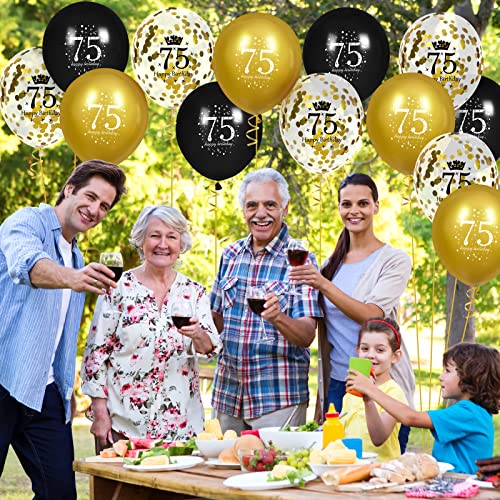 Image of 75th Birthday Balloons for Men, 15 Pcs Black Gold Happy 75th Birthday Balloons, Black Gold 75th Birthday Party Decorations Balloons for Men Women 75th Birthday Decor