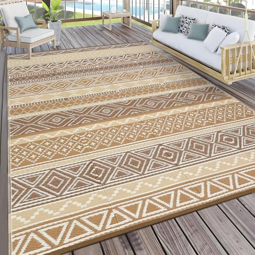 GAOMON Outdoor Rug 10x14 ft, Waterproof Reversible Patio Rug for Outdoor Deck, Backyard & Porch, Large Plastic Straw Mat for Camping, RV & Picnic, Easy Clean, UV Resistant Indoor Outdoor Carpet