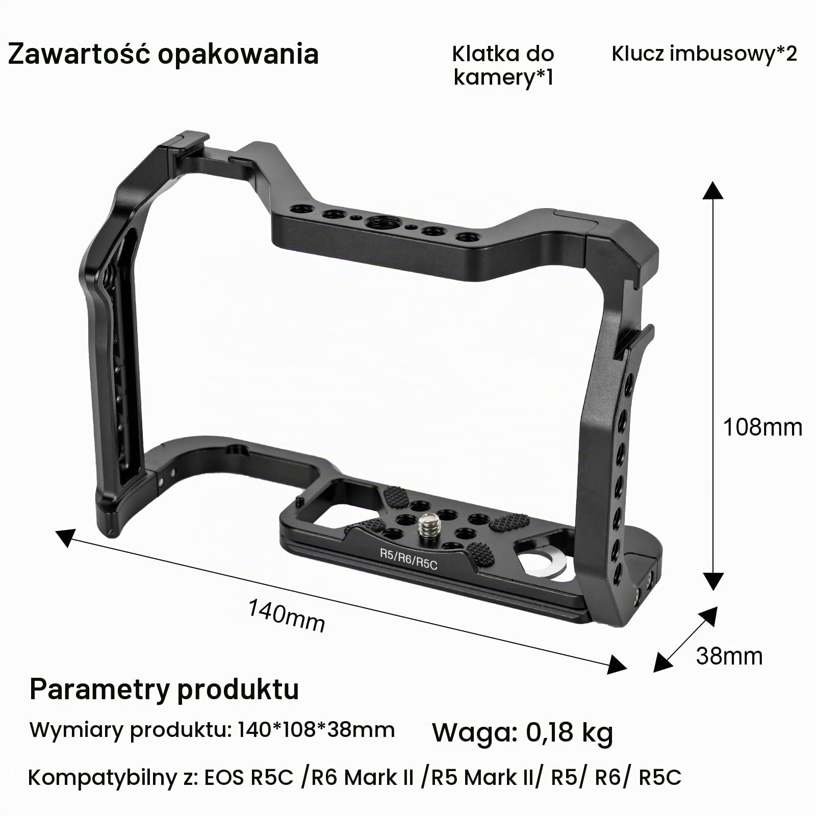 R5 ii/R5/R6/R5C/R6 ii klatka na aparat, R5 Mark ii/R6 Mark ii klatka z zimną stopką i interfejsem ARRI do EOS R5 ii/R6 Mark II/R5 Mark II/R5/R6/R5C