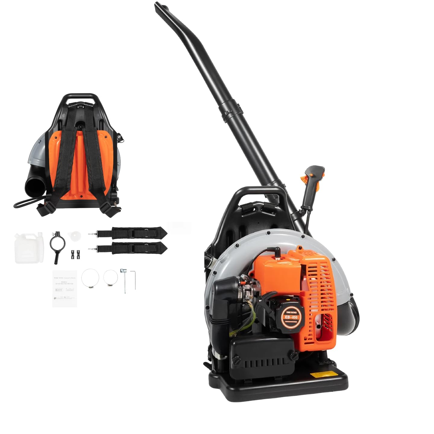 2 Temps Souffleur Thermique Dorsal 63cc 2,7kW, Souffleur à Essence avec Réservoir 1,8L, Nettoyeur de Jardin Puissant, Souffleur Thermique a Dos, 6800 U/Min pour Feuilles Sable Neige,
