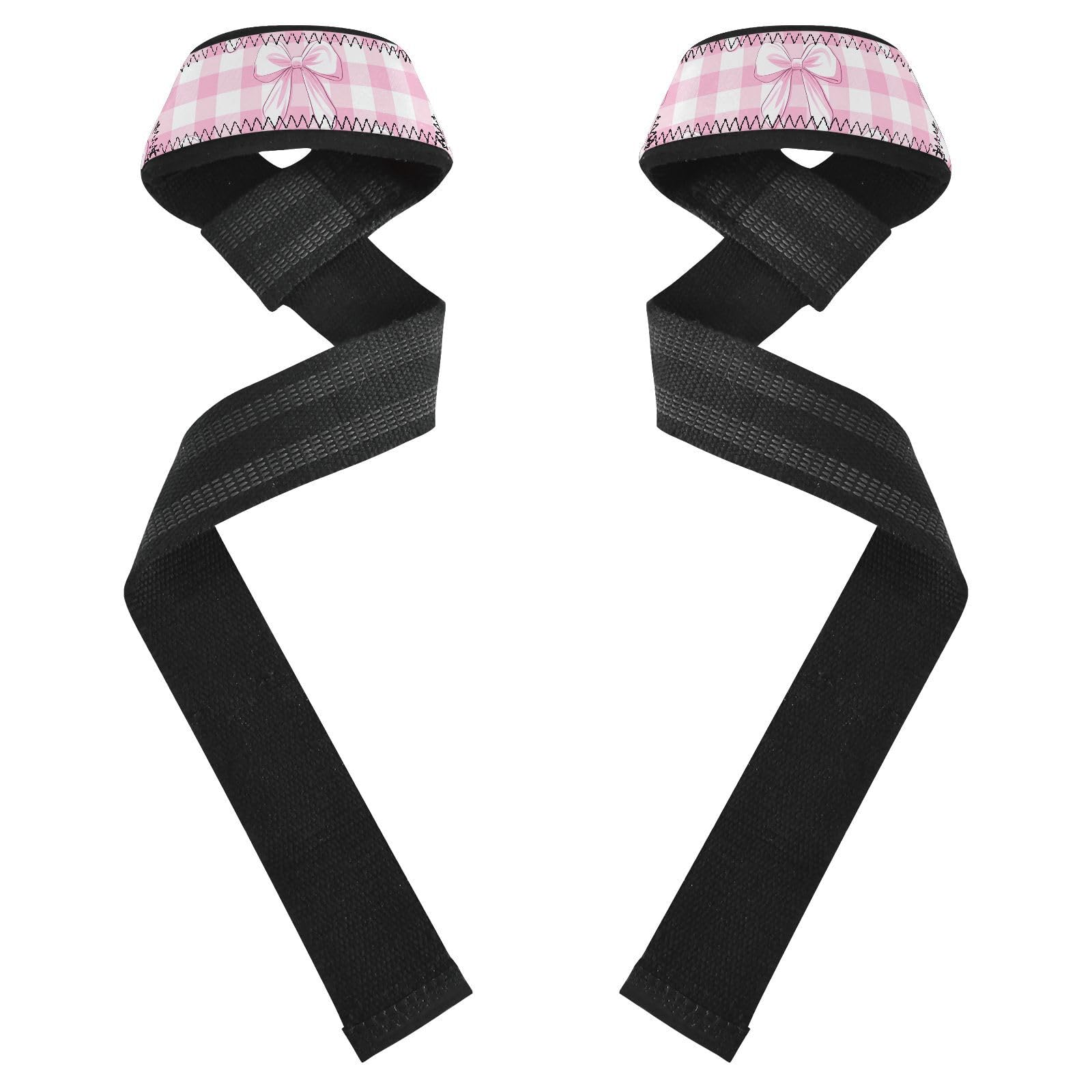 STAYTOP Cute Pink Bows Wrist Straps for Weightlifting,Lifting Straps with Neoprene Cushioned Wrist Padded and Anti-Skid Silicone for Strength Training,Bodybuilding,Deadlifting