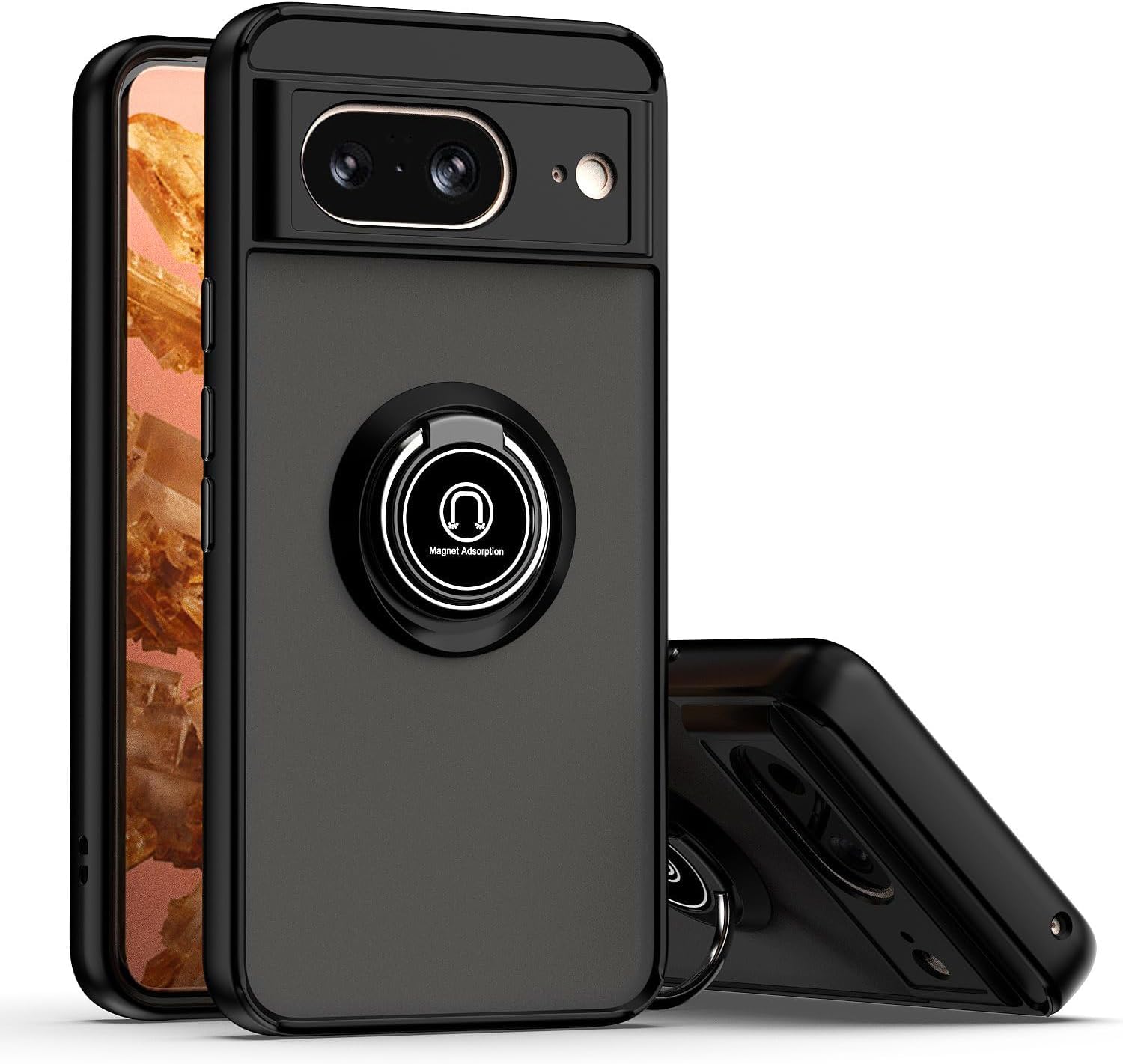 Zubitech Case For Google Pixel 8 Shockproof Cover, Magnetic Ring Armour Phone Cover with [Kickstand], Frosted Matte Case, Lightweight With Military Grade Shock Absorption Case (Black, Pixel 8)