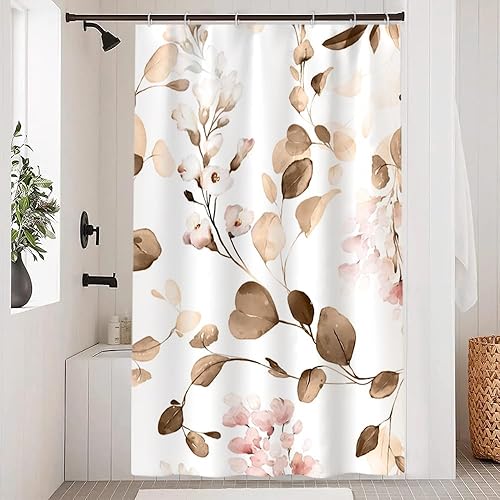 Miniatura 13 de Cortina de ducha con diseño de eucalipto azul acuarela, juego de cortina de ducha pequeña para caravana, impermeable, decoración de baño floral de