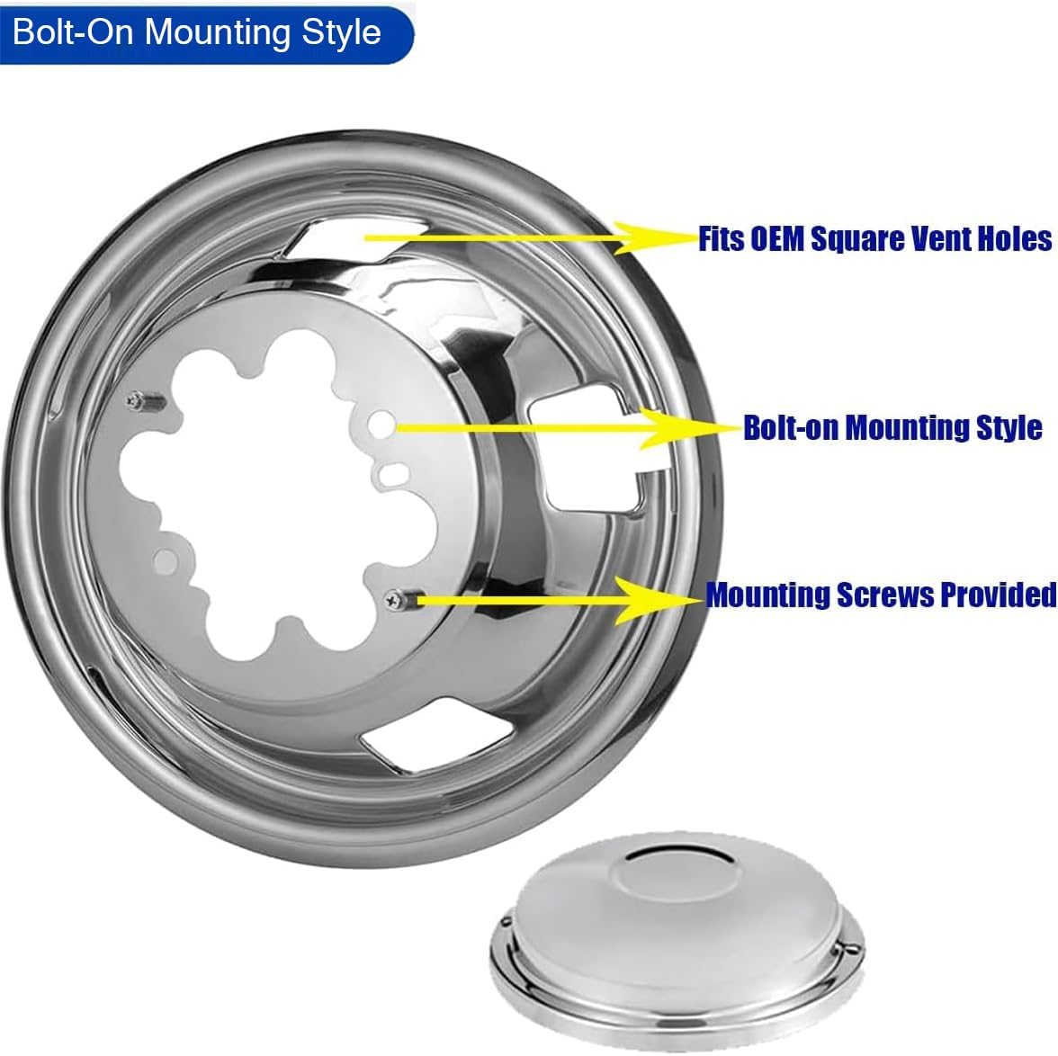 17inch Polished Stainless Steel Wheel Simulators fit for 2003-2018 Dodge Ram 3500&2003-2009 Ram 2500- Durable Truck, 4pcs Front Rear 8 Lug with 5 Square Vent Holes Wheel Cover Hupcaps 17R8