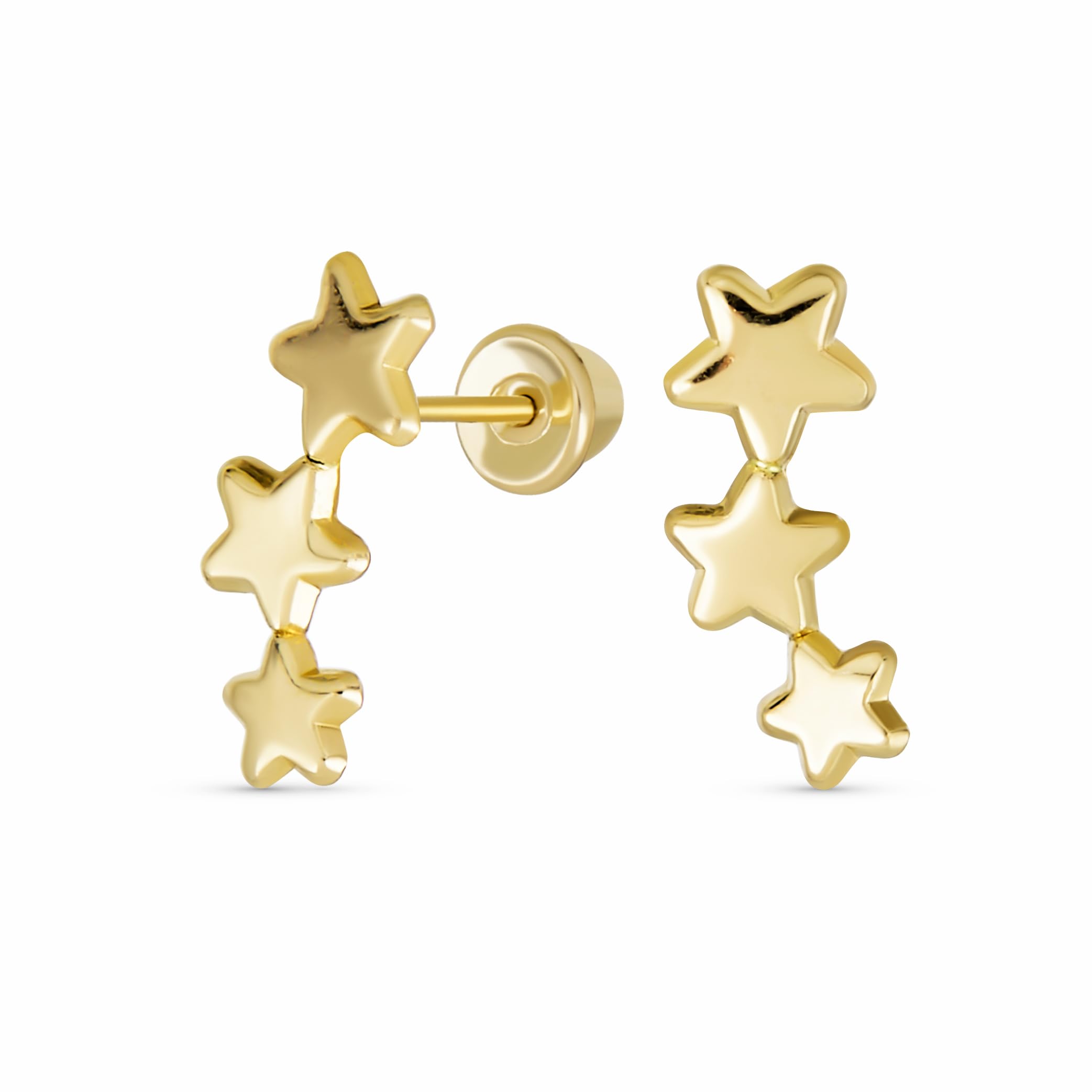 Orecchini A Vite A Tre Stelle In Mini Strass Patriottico Usa Celestial Solar Fun Per Donne Adolescenti In Oro Giallo 14K Genuino