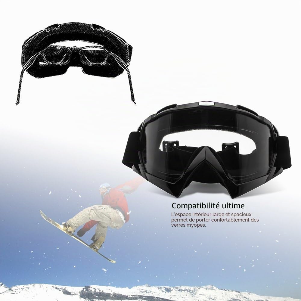 Lunette de Moto Cross, Lunettes de Protection de sécurité réglables, Lunettes de Ski anti-UV